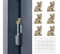 WEBEEDY 6 Pcs Brass Cat Hinge Heads Decorative Topper with Adhesive, Cute Cat Statue Door Hinge Toppers Animal Figurines for Cabinet Drawer Table Shelf Home Office Decoration