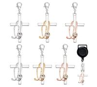 WEBEEDY 6 Pcs Nurse Badge Reel Charms Cross with Stethoscope Charm Pendant Badge Accessories Clip on Charms for Purse Keychains Healthcare Worker Nursing ID Holder Nurses Week Holiday Decoration Gift