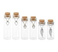 WEBEEDY 6 Pcs Pet Memorial Glass Bottles for Ashes Hair, 3 Sizes Small Glass Vial with Paw, Wing, or Heart Pendant for Dog Or Cat Urns Teeth Keepsake Pet Loss Remembrance Sympathy Gift, 5/6/7cm
