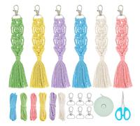 WEBEEDY 6 Set Macrame Keychain Kit for Beginners DIY Free Macrame Knot Style Keychain Includes Key Rings Macrame Cord Instruction Book Boho Macrame Craft Kit for Car Key Purse Phone Charm