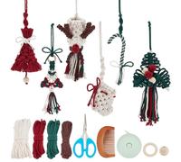 WEBEEDY 6 Sets DIY Macrame Christmas Ornament Kit Beginner Macrame Making Kit with Step-by-Step Instruction Handmade Cotton Rope Woven Christmas Decoration for Home Wall Decor