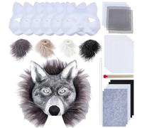 WEBEEDY 6 Sets DIY Wolf Therian Mask Kit Pre Felted Therian Mask Kit with Blank Wolf Masks, Faux Fur, Felt Fabric, Mesh Sheet, Halloween Costume Masks Crafts for Halloween Party Cosplay Handmade Gift