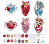 WEBEEDY 6 Styles DIY Heart Beaded Patch Kit Pearl Rhinestone Red Heart Patch Brooch Pin Hair Barrette Making kit Sequin Bead Embroidery Kit Patches for Clothes Sew on Decorative Patches for Valentines
