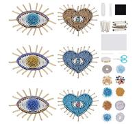 WEBEEDY 6 Styles Eye Heart Beaded Patch Kit Blue Evil Eye Brooch Pin Hair Barrette Making kit Handmade Sequin Rhinestones Beaded Embroidery Kit Sew on DIY Decorative Patches for Clothes Shoes Bags