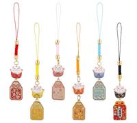 WEBEEDY 6 Styles Lucky Cat Keychains Charms Maneki Neko Cat Key Chains with Rope and Engraved Tags Japanese Feng Shui Wealth Health Hanging Ornament for Phone Purse Handbag Keys Halloween Christmas
