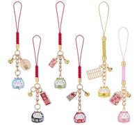 WEBEEDY 6 Styles Lucky Cat Keychains Japanese Gifts Maneki Neko Fortune Charm with Metal Tags and Bell Good Lucky Pendant Charms for Keychain Bag Phone Home Car Decoration Christmas New Year Gift