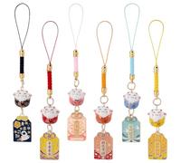 WEBEEDY 6 Styles Lucky Cat Keychains Japanese Maneki Neko Fortune Pendants Beckoning Cat Hanging Ornament for Bags Backpacks Wallet Mobile Phones Wealth Health Fortune Evil Avoiding