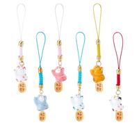 WEBEEDY 6 Styles Lucky Cat Phone Charms Ceramic Lucky Cat Charms Pendant with Metal Tags Japanese Maneki Neko Fortune Cat Hanging Ornament Cellphone Colorful Strap Pendant for Handbag Car Decor,11.5cm