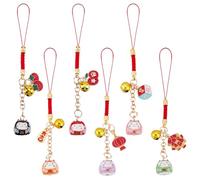 WEBEEDY 6 Styles Maneki Neko Keychain Key Rings Fengshui Fortune Lucky Cat Kitty Charm Pendants Japanese Wealth Health Cat Decoration for Bags Backpacks Wallet Mobile Phones Hanging Ornaments Gift