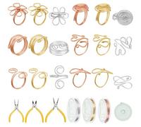 WEBEEDY 6 Styles Wire Wrapped Ring Making Kit for Making 45 Sets Rings,Wire Wrapped Crystal Rings for Adults Includes 3 Colors Jewelry Wires, Assorted Beads,Instruction,Valentine's Day Gift