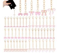 WEBEEDY 60 Pcs 6 Styles Bow Keychains Pink Bow Party Favors Bowknot Key Chains Bulk Cute Bowknot Charms for Backpack Handbags Purse Decorations Breast Cancer Awareness Pins Cheerleading Birthday Gifts