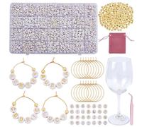 WEBEEDY 60 Sets DIY Wine Charms for Stem Glasses, Wine Glass Charms with 1400 A-Z Letter Beads, 25mm Drink Rings, Spacer Bead, Velvet Pouch, Drink Charm Glass Identifiers for Christmas Wedding Party