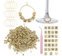 WEBEEDY 60 Sets Wine Glass Charms for Stem Glasses, DIY Reusable Wine Charms with A-Z 390 Letter Beads, Heart Spacer Beads, 60 Rings, Drink Charm Identifiers Label for Christmas Wedding Tasting Party