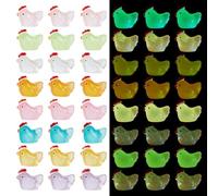 WEBEEDY 64 Pcs Mini Chicken Figurines 8 Colors Luminous Tiny Resin Chicken Cute Miniature Animals Glow in the Dark for Home decor Micro Landscape and Dollhouse DIY Hand making Decoration, 2.3x1.9cm