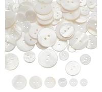 WEBEEDY 72 Pcs White Shell Buttons for Sewing 2 Holes Round Shell Button Mother of Pearl Buttons Craft for Shirt Jacket Sweater Coat Button Replacement DIY Sewing Crafts, 20/18/15/12.5/11.5/10cm