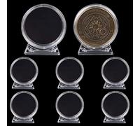 WEBEEDY 8 Pcs Acrylic Coin Holder with Base Round Coin Display Stand Challenge Coin Display Holder Case Stand for Coin Less Than 40mm in Diameter