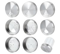 WEBEEDY 8 Pcs Mason Jar Lids Stainless Steel Adjustable Pour Spout Shaker Dispenser Shaker Top Seasoning Accessories with Shakers & Pour Options for Herbs Salt Pepper Home Kitchen, 70mm Inner Size