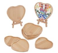 WEBEEDY 8 Pcs Mosaic Bamboo Coasters for Crafts,Heart Shape Blank Base Trays Drinking Cup Coaster DIY Ornaments for Home Decor Tabletop Mosaic Coaster Making Crafts Wedding Love Gift, 12 cm