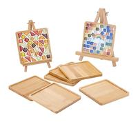 WEBEEDY 8 Pcs Square Bamboo Coasters for Mosaic Craft,5.1 Inch Blank Base Trays for DIY Mosaic Supplies,Drinking Cup Coaster with Edges for Tabletop Planters Protection Home Decor Serving Tray(13cm)