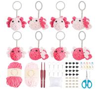 WEBEEDY 8 Sets Beginner Crochet Kit for Adults,Crochet Animal Kits with Instruction,Yarns,Hook,Accessories,Learn to Crochet Keychain Craft Set Knitting & Crochet Supplies Gift(Axolotl)