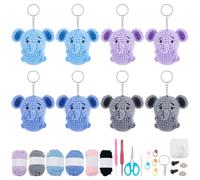 WEBEEDY 8 Sets DIY Crochet Kit for Beginners,Elephant Keychain Crafting Set Animal Crochet Starter Kit Includes Colorful Yarn,Crochet Hook,Key Rings and Video Tutorials for Adults Home Decor Gift