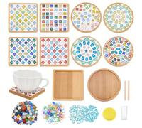 WEBEEDY 8 Sets DIY Mosaic Coaster Kit Bulk Mixed Color Star Mosaic Tile Craft Kit with Bamboo Coasters, DIY Mosaics Art Coaster Making Set for Adult Beginner Christmas Handmade Gift Office Home Decor