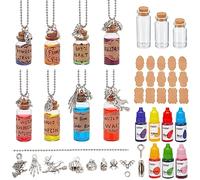 WEBEEDY 8 Sets Witch Potion Bottle Necklace DIY Halloween Witches' Potions Kit Witch jewelry Vial Necklace Jewelry Wishing Bottles Necklace with Halloween Accessories Pendant