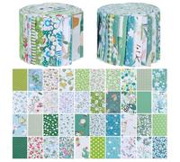 WEBEEDY 80 Pcs Cotton Jelly Roll Fabric Strips for Quilting, Crafting, Sewing, Soft Green Floral Prints Quilting Strips Bundles Precuts Strip for Patchwork DIY Crafts, 50x6.3 cm