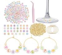 WEBEEDY 80 Sets DIY Wine Glass Charms for Stem Glasses, Luminous Wine Charms with 100 Luminous Beads, 780 Letter Beads, Rings, Spacer Bead, Drink Glass Identifiers for Christmas Wedding Tasting Party