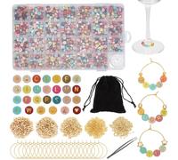 WEBEEDY 80 Sets DIY Wine Glass Charms with 1400 Letter Bead, Bulk Crown Star Heart Gloden Beads, 400 Gold Beads, 80 Rings, Personalized Wine Marker Charms for Stem Glasses Wedding Cocktail Party