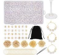 WEBEEDY 80 Sets DIY Wine Glass Charms with 1400 Letter Bead, Bulk Crown Star Heart Gloden Beads, 400 Gold Beads, 80 Rings, Personalized Drink Marker Wine Charms for Stem Glasses Wedding Cocktail Party