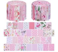 WEBEEDY 82 Pcs Cotton Jelly Roll Fabric Strips for Quilting, Soft Pink Floral Prints Quilting Strips Bundles Precuts Quilts Strip for Crafting Sewing Patchwork DIY Crafts, 50x6.3 cm