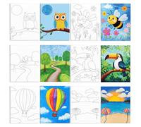 WEBEEDY 8x10'' Cute Animals Scenery Pre Drawn Canvas for Sip and Paint Party - 6 Pack DIY Set for Painting Enthusiasts, Adult's Date Night, 203x245mm
