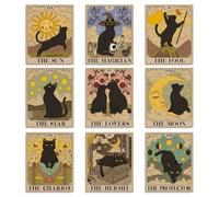 WEBEEDY 9 Styles Black Cat Wall Decor Cat Tarot Prints Sun Moon Star Wall Art Prints Witchy Wall Decor Poster for Living Room Bedroom Office Home Decoration Gift, Unframed, 20x25cm/8x10''