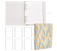 WEBEEDY A5 Binder 6 Ring, Flower Embroidered Refillable Notebook Set with 6"x8" Floral Cover, 90 Blank Paper, 6 Zipper Pockets for Women Planner Binder Painting Sketching Writing Elegant Gift (Tulip)