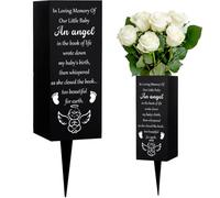 WEBEEDY Angel Pattern Grave Vases Cemetery Flower Holder with Spike, Memorial Vases Sympathy Gift Grave Ornaments Memorial Gift for Loss of Loved Ones Funeral Yard(In Loving Memory), 8x20cm, 1 Pc