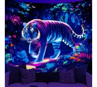 WEBEEDY Animal Tiger Blacklight Tapestry Neon Jungle Tiger Wall Hanging UV Reactive Glow In The Dark Tapestry Forest Animal Blacklight Poster Backdrop for Bedroom Living Room Gamer Room, 150x130cm