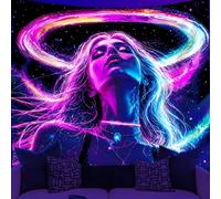 WEBEEDY Anime Woman Blacklight Tapestry Dazzling Halo Woman Wall Decor UV Reactive Psychedelic Tapestry Cosmic Starry Sky Aesthetic Poster for Dorm Gaming Room Home Neon Parties Halloween,150x130cm