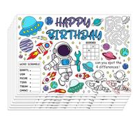 WEBEEDY Astronaut Birthday DIY Coloring Placemats 30 Pcs Space Theme Colouring Table Cloth Sheets Paper Mat Table Cover Decoration DIY for Birthday Christmas Tea Party Supplies, 40x28 cm