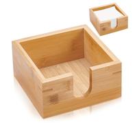 WEBEEDY Bamboo Napkin Holder Flat Square Napkin Holder Small Napkin Dispenser Basket Tray 14x14x7cm for Home Kitchen Bar Restaurant Dining Room Table Desktop,Inner Diameter: 12cm