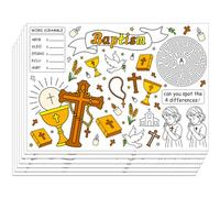 WEBEEDY Baptism Theme DIY Coloring Placemats 30 Pcs Christening Colouring Table Cloth with Cross & Dove Patterns Coloring Sheets for Birthday Christmas Dining Activity Tea Party Supplies, 40x28 cm