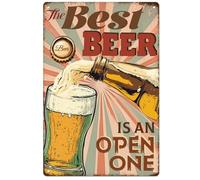 WEBEEDY Bar Sign Vintage Metal Tin Sign The Best Beer Is An Open One,Fun Decorative Sign Beer Theme Retro Metal Bar Pub Poster for Home Kitchen Bar Garage Man Cave Wall Decor,20x30cm