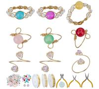 WEBEEDY Beads Wire Wrapped Ring Making Kit 24 Sets Rings, DIY Ring Kit with Crystal Beads,Jewelry Wire,Pliers Tools for Adults DIY Jewelry Making Valentine's Day Anniversary Handmade Gift
