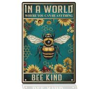 WEBEEDY Bee Kind Signs Vintage Metal Tin Sign Flower Bee Decoration Wall Hanging Retro Garage Signs Wall Decor Funny Wall Art for Bar Pub Home Garden Yard Bathroom Unique Gift, 20x30cm