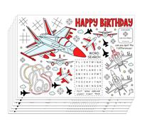 WEBEEDY Birthday Coloring Paper Placemats, 30 Pcs Aircraft Theme Colouring Table Cloth Sheets Paper Mat for Tea Party Home Kitchen Dining Table Decorations Happy Birthday Activities, 40x28 cm