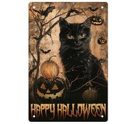 WEBEEDY Black Cat Metal Sign Happy Halloween Tin Sign Vintage Halloween Kitty Pumpkin Wall Art Decor Iron Plaque Sign Print Poster Home Club Bar Aesthetic Holoday Party Decorations,20x30cm