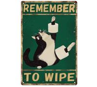 WEBEEDY Black Cat Metal Sign Remember to Wipe Retro Tin Sign,8x12 Inch Funny Aluminum Sign Cat Wall Art Poster for Bathroom Home Coffee Restaurant Christmas Wall Decor Cat Lover Gift,20x30cm