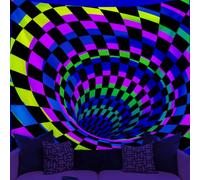 WEBEEDY Black Light 3D Wall Tapestry for Bedroom, 3D Illusion Checkerboard Tapestry Wall Hanging Backdrop UV Reactive Cool Poster Decoration for Gamer Living Room Dorm Gaming Room (150x130cm)