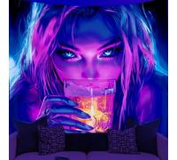 WEBEEDY Black Light Cool Women Anime Tapestry for Bedroom, UV Reactive Aesthetic Tapestry Glow In The Dark Party Backdrop Decoration for Dorm Living Room Home Photo Shoot Prop (150x130cm)