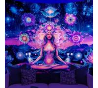WEBEEDY Black Light Seven Chakra Spiritual Wall Tapestry UV Reactive Boho Lotus Yoga Meditation Tapestry Galaxy Space Planet Poster Wall Hanging for Bedroom College Dorm Zen Decor (150x130cm)